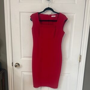 Calvin Klein Vibrant Red Square-Neck Sheath Dress